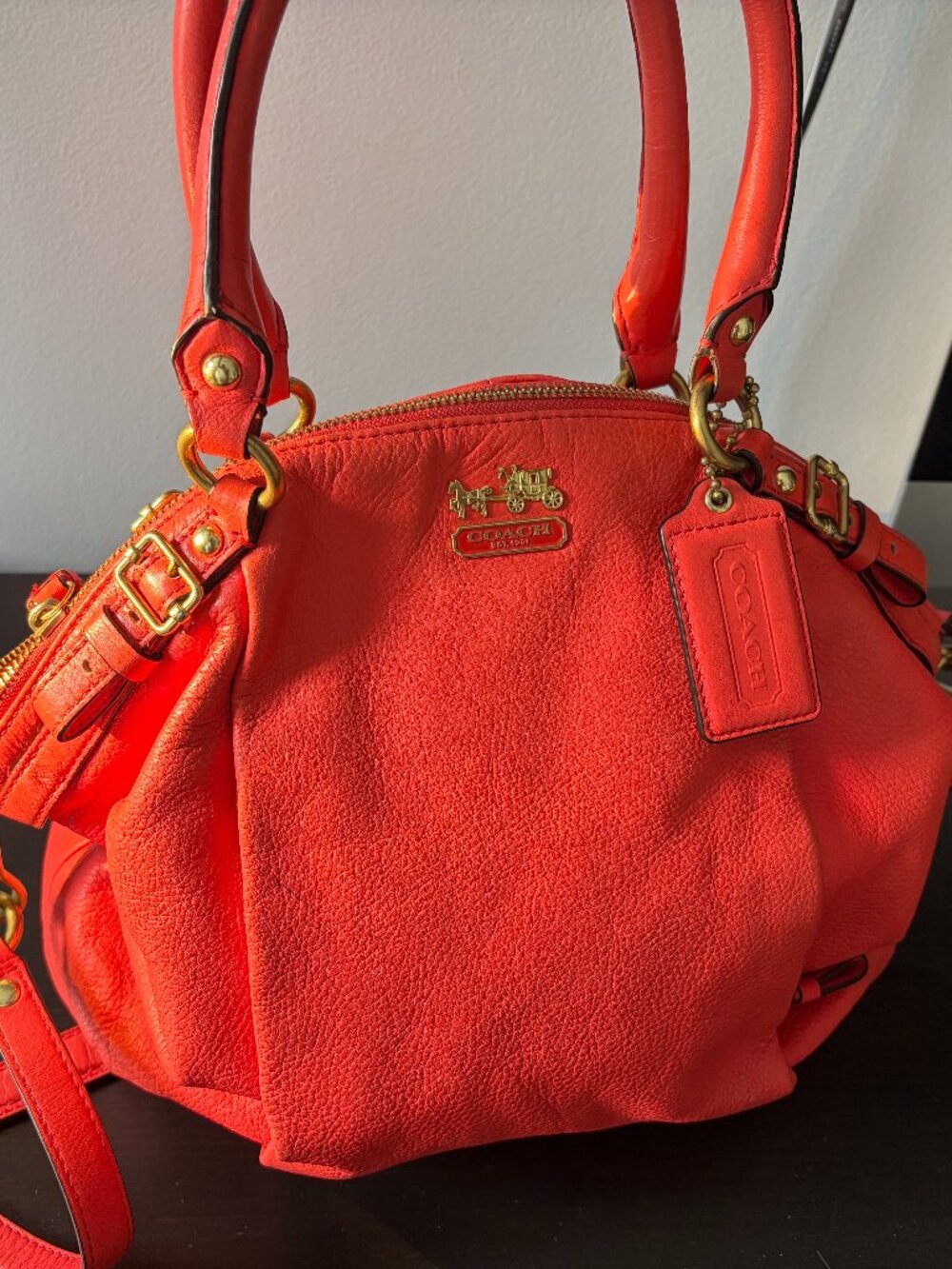 Coral/Pink/Orange Genuine Coach Leather Bag
